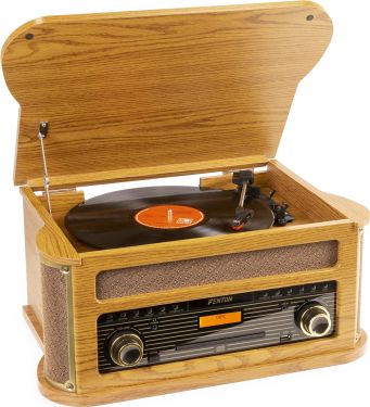 | 10B03A44 |Retro Musikanlæg med Pladespiller, CD, Kassettebånd, FM og ...