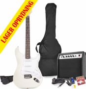 El-Guitar pakke med 40W guitar-forstærker, taske, digital-tuner, rem og kabler, Hvid