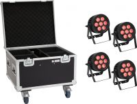 Eurolite Set 4x LED IP PAR 7x8W QCL Spot + Case with wheels