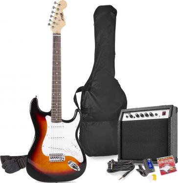 El-Guitar pakke med 40W guitar-forstærker, taske, digital-tuner, rem og kabler, Sunburst