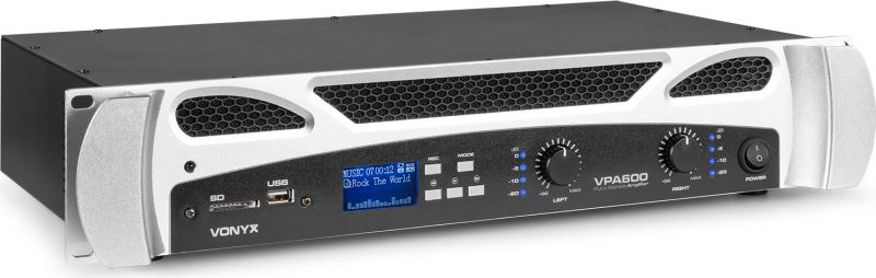 VPA600 PA-forstærker 2x 300W med medieafspiller og BT