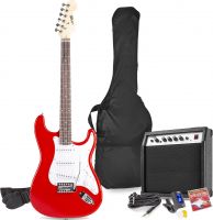 El-Guitar pakke med 40W guitar-forstærker, taske, digital-tuner, rem og kabler, Rød