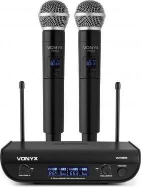 WM82 Digital UHF 2-kanals trådløst mikrofonsystem med 2 håndholdte mikrofoner