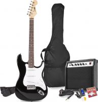El-Guitar pakke med 40W guitar-forstærker, taske, digital-tuner, rem og kabler, Sort