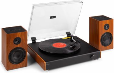 RP337W Vintage Record Player with wireless BT speakers Wood