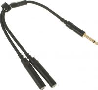 Adaptor Cable, Y-split - 1x 6.3mm Jack male (mono) to 2x 6.3mm Jack female (mono)
