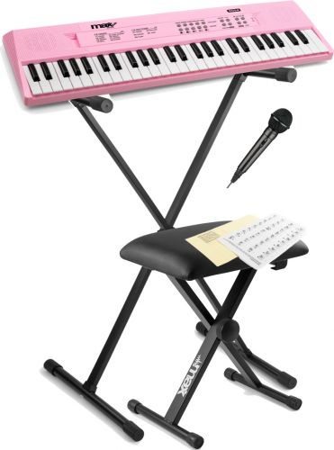 Børne Keyboard Mega Sæt, Pakketilbud: 54 Tang., Mikrofon, Stativ, Bænk, mm (6-8 år)