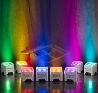 8 stk. Hvide BBP90 Batteri Uplight Multi-Color 4x4W + Taske / pakketilbud nr. 10207192