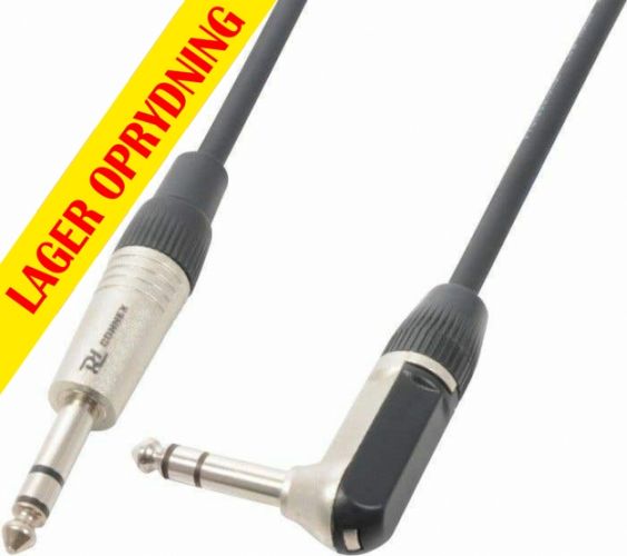 Audio Jack Kabel "god kvalitet" 6.3mm Stereo Jack/90° vinkel  til 6.3mm Stereo Jack, 3m