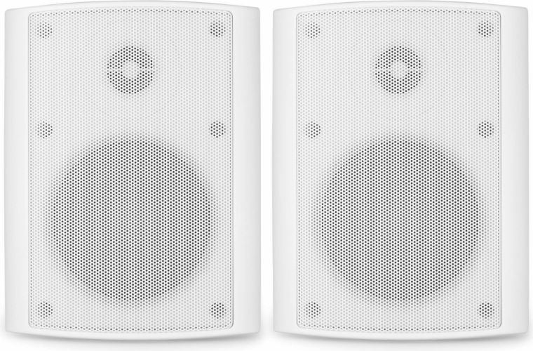 Inde/Udendørs Højttalersæt, kompakt design med vægbeslag / 8 Ohm / 4" 100W / IPX5 / BGO40, Hvid
