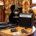 Western Guitar, halvakustisk "Komplet Guitarpakke" 40W guitar-forstærker, taske og kabler, Sort
