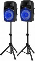 Højttalersæt Plug'n'Play / 2 stk. 12" bas / 800 Watt / Mikrofon, Stativer og Kabler, Klar til brug!