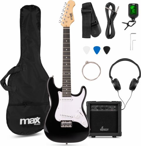 GigKit Junior 3/4 – Elguitar med Alt-i-Én Startpakke og Tilbehør – Sort