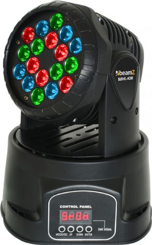 Moving Head Wash LED MHL-108 / 12-kanals DMX, 18x 3W RGB