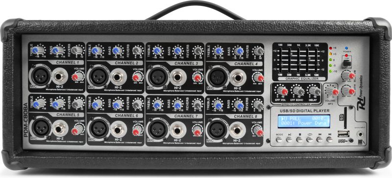 Power Dynamics PDM-C808A 8-kanals power mixer / 800W / Echo / USB MP3-afspiller