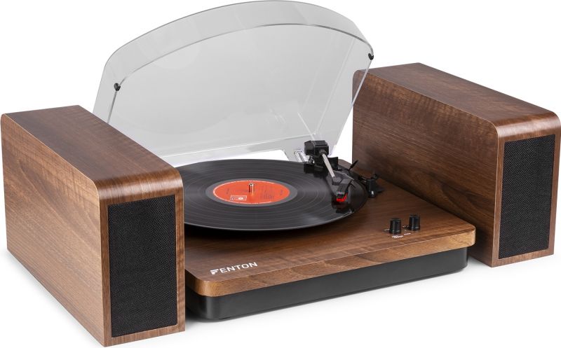 Pladespiller med Bluetooth og 2 højttalere - Flot træ finish og stereo lyd!