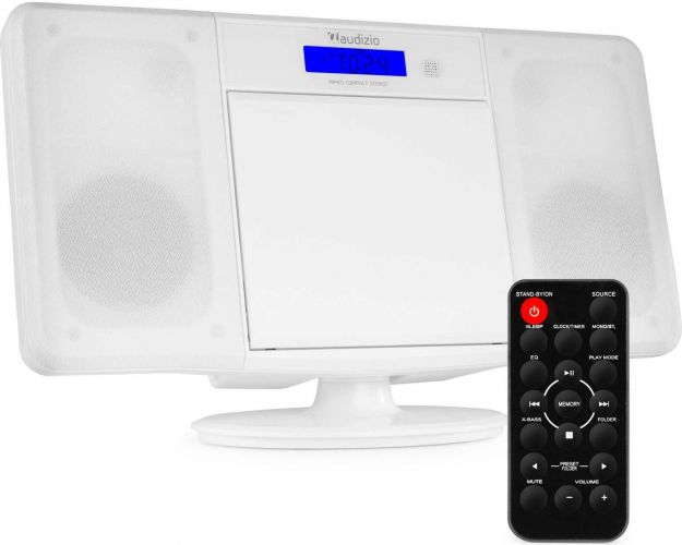 Stereoanlæg / Mini Hi-Fi anlæg med CD-afspiller, FM Radio, Bluetooth og USB, 50 Watt / Hvid