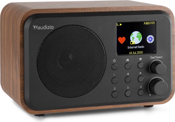 WIFI Internet Radio, Transportabel model med Bluetooth / Batteri / Tydeligt farvedisplay / Mørkt træ