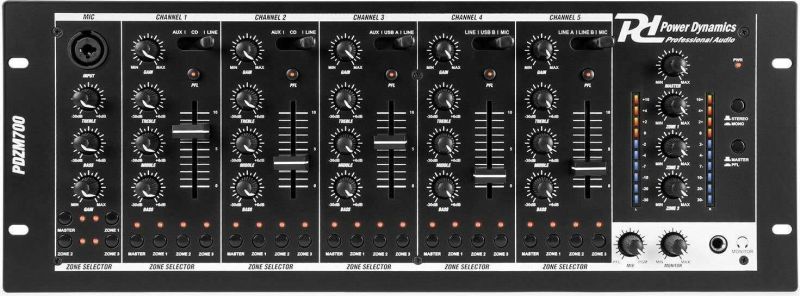 PDZM700 6-kanals installationsmixer USB 4 zoner