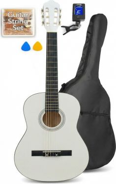 Junior Guitarpakke 36" - 3/4 junior-guitar, Akustisk (6-11 år) Hvid / Alt du skal bruge!